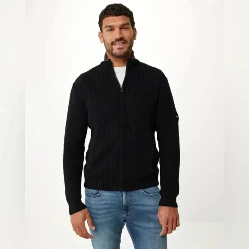 Mexx Black Full-Zip Ribbed Knit Sweater - Size XL